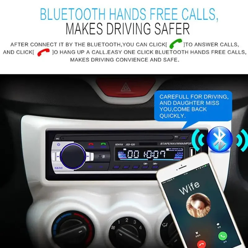 Car Radio Bluetooth Stereo MP3 Player 2USB/TF/FM/AUX Head Unit CD Single 1 DIN