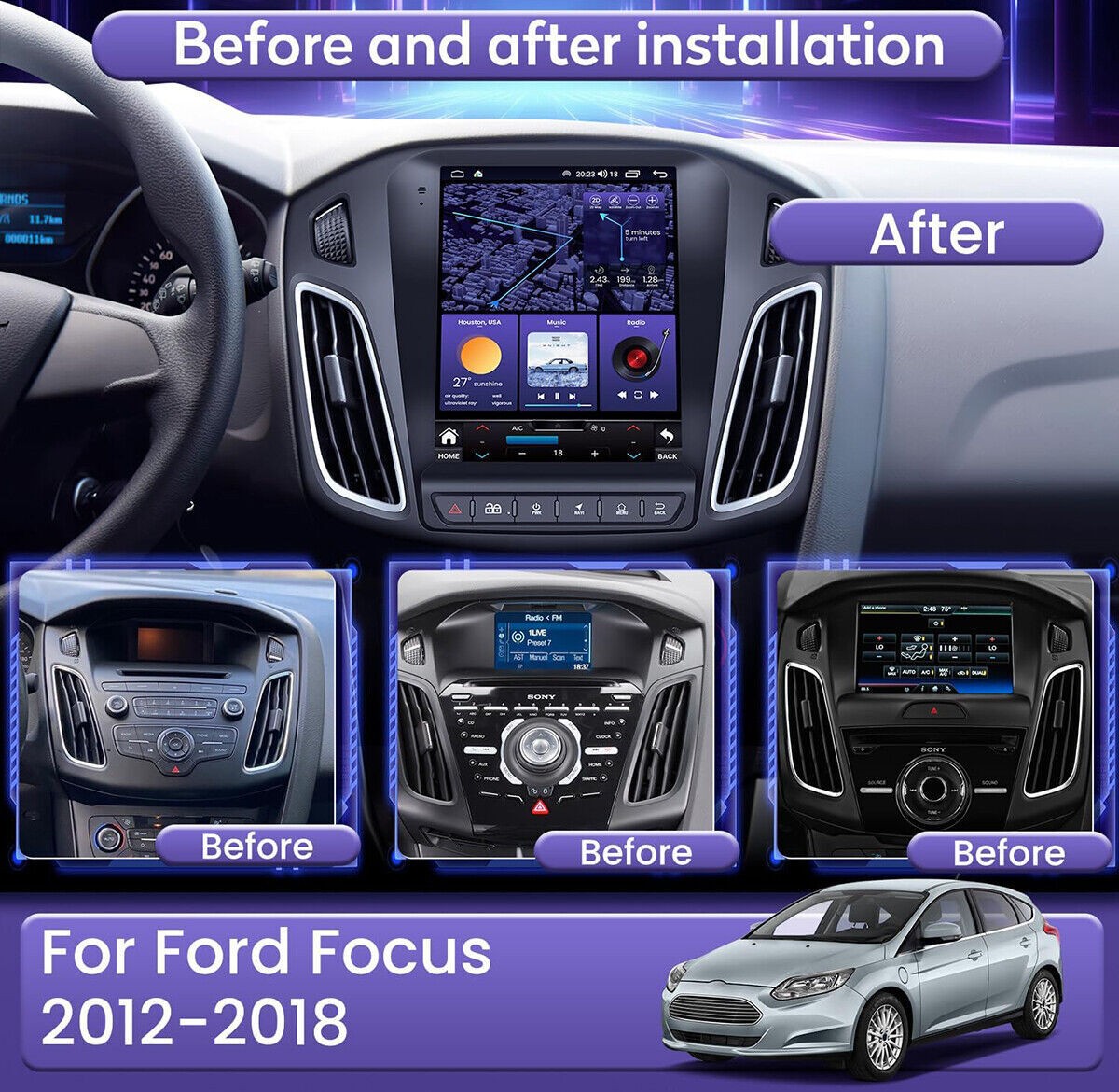 Car Radio Stereo Carplay For 2012-2018 Ford Focus Auto Head Unit