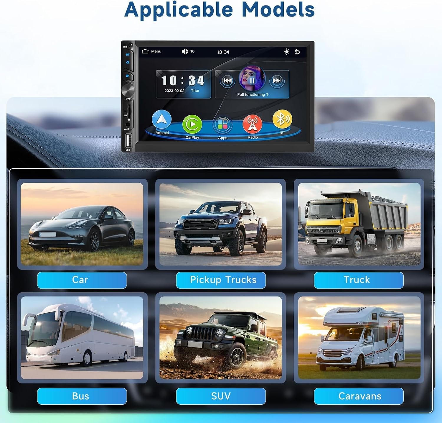 Wireless Upgrade Double Din Car Radio,Wireless CarPlay and Android Auto, Blue…