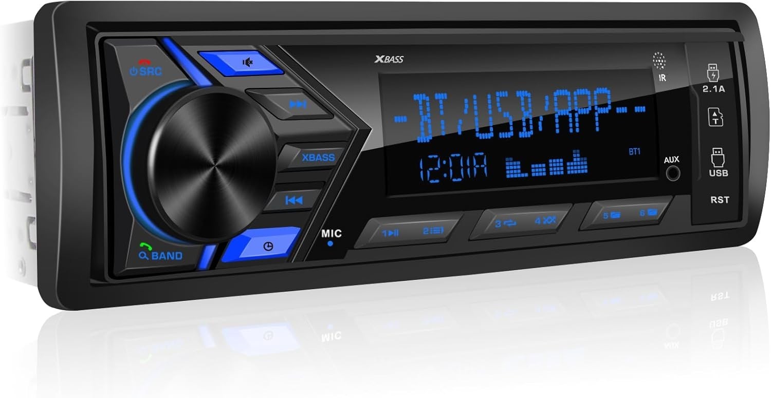 Single Din Bluetooth Car Stereo with Fast USB Charging & 300W Power Output