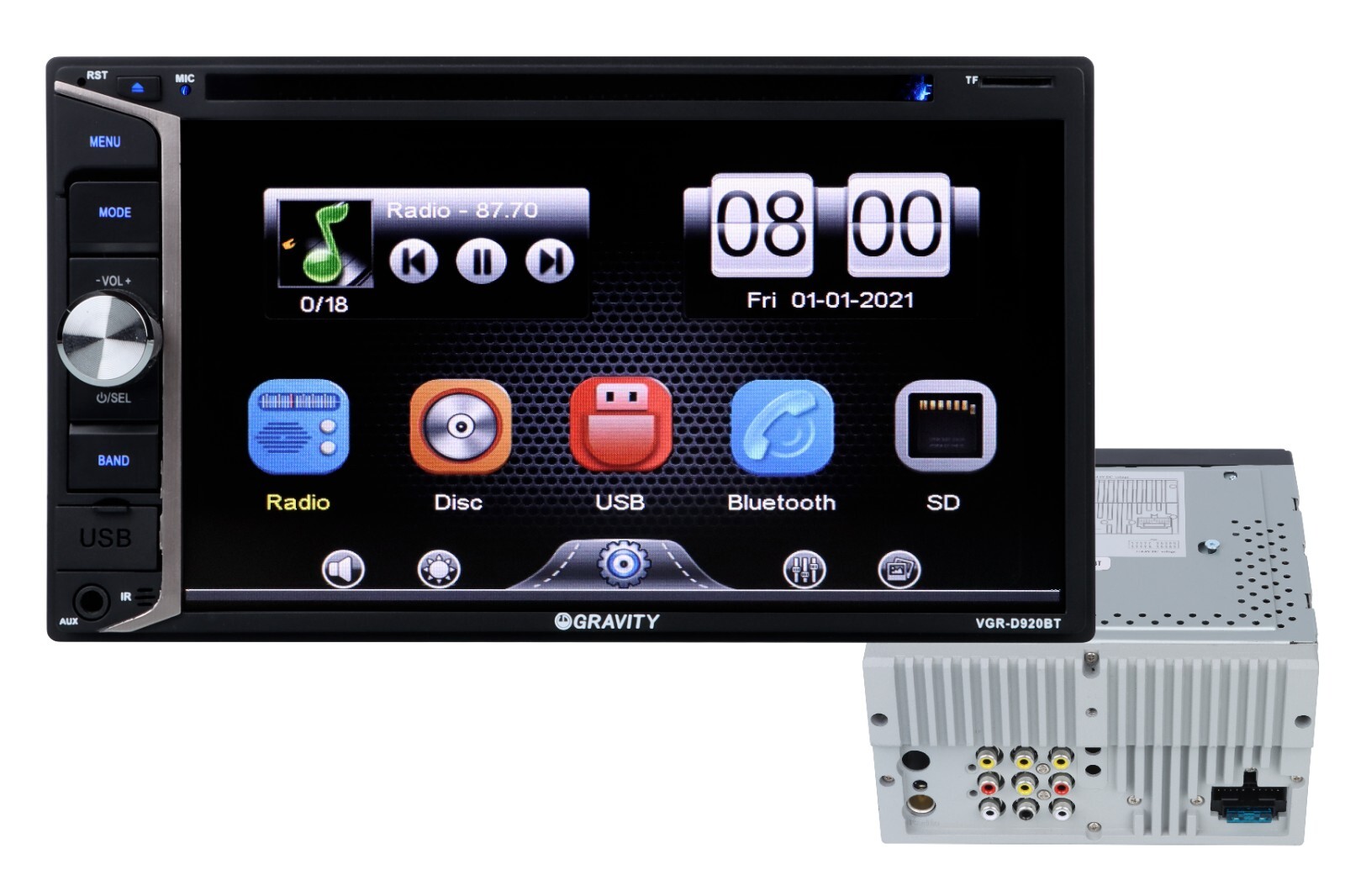 Gravity 6.2″ Car Stereo CD DVD 2Din Receiver with Bluetooth/DVD/CD/MP3/FM/USB/SD