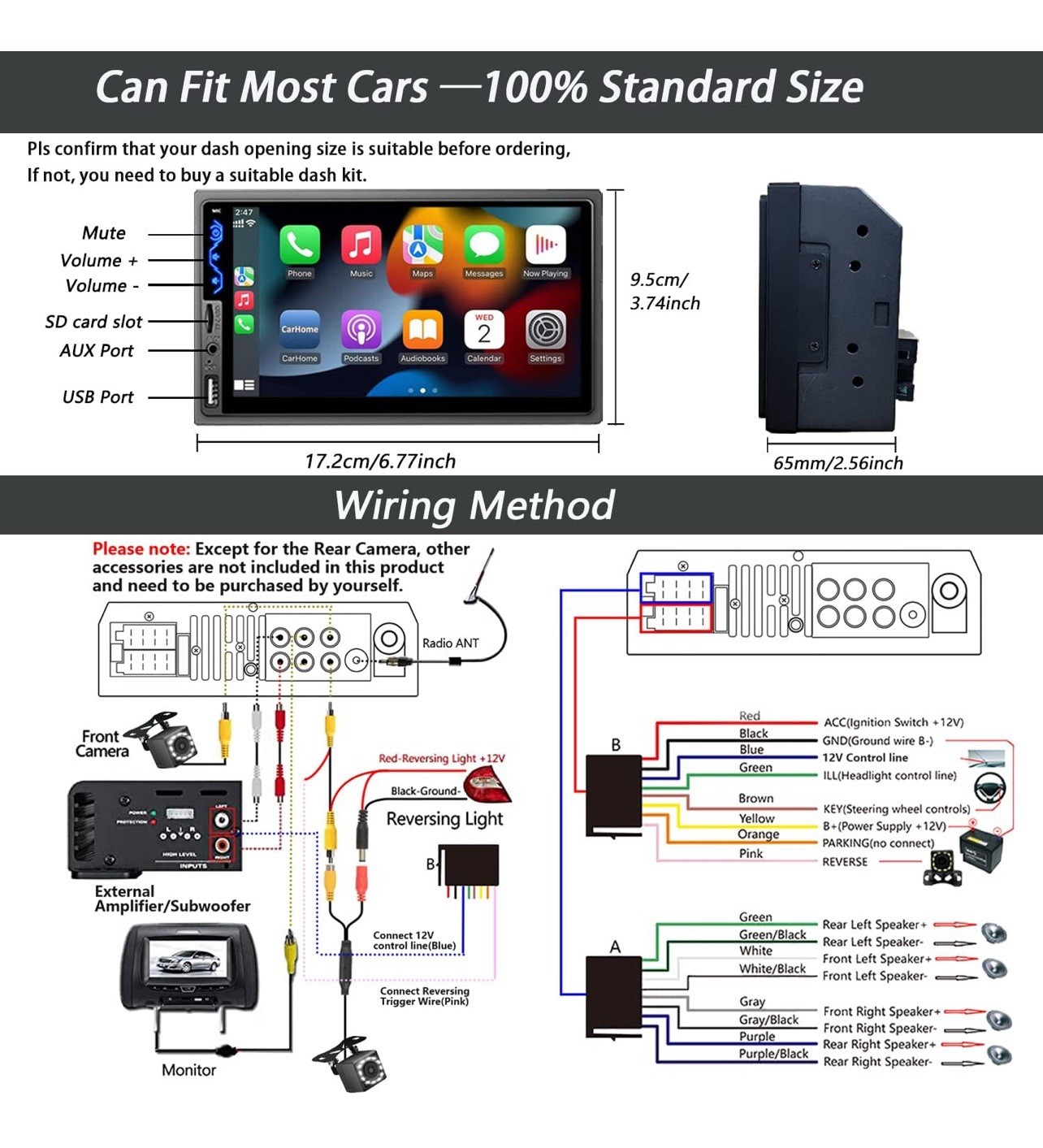 Double Din Car Stereo with Apple CarPlay & Android Auto 7 Inch Touch Screen