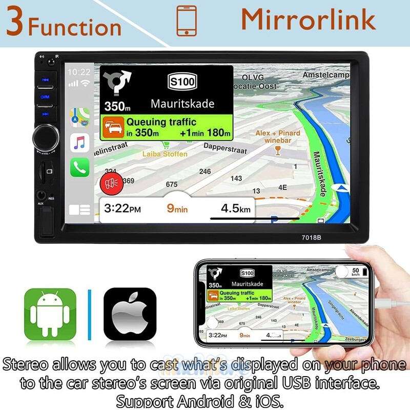 7″ Double 2DIN Android/IOS Car Stereo MP5 Player GPS Radio Bluetooth WiFi+Camera