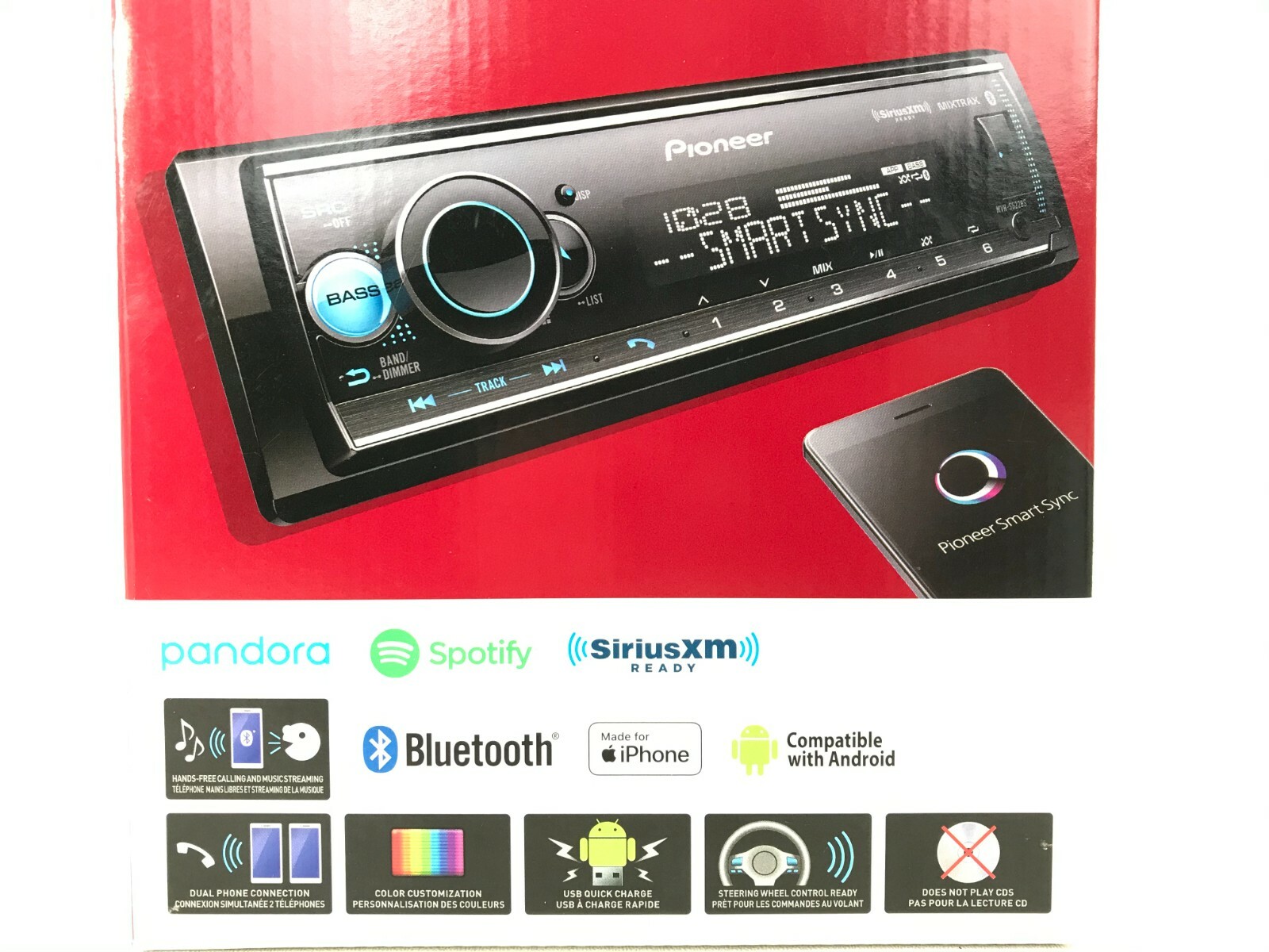 Pioneer MVH-S522BS Bluetooth Media Android iPhone AM FM XM Pandora Aux USB RCA 3