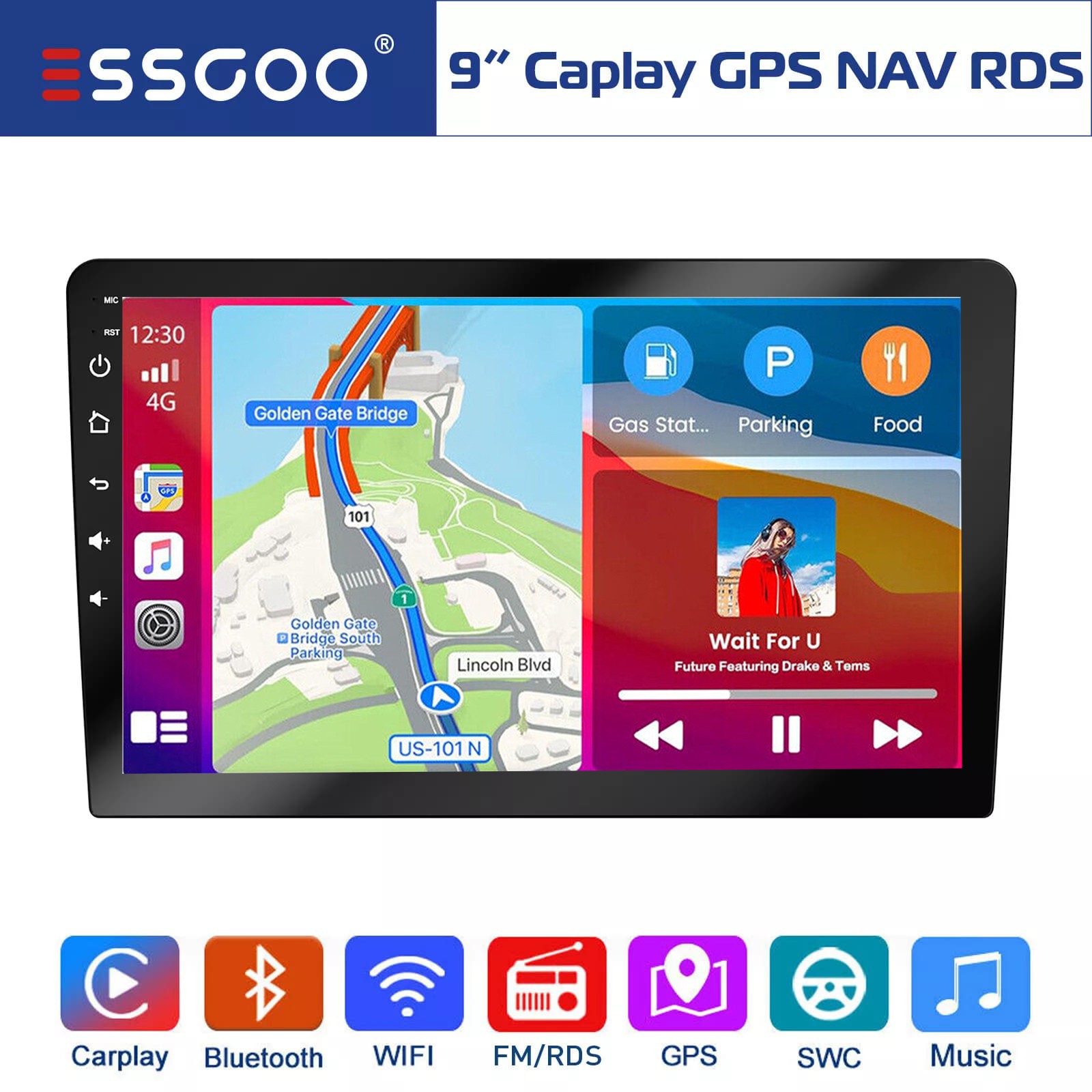 9” Wireless Apple Carplay & Android Auto Portable GPS Navigation Voice Control