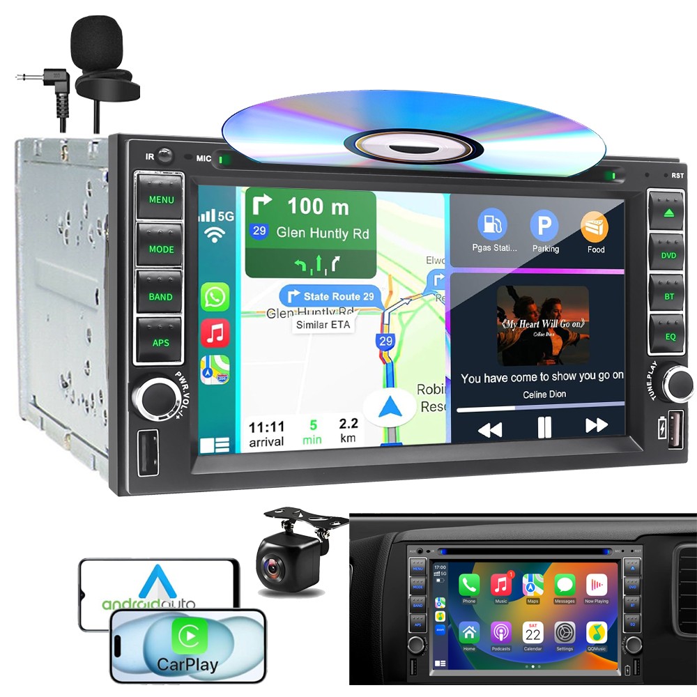 6.2″ 2-DIN Android Auto CD/DVD Player Car Stereo Radio Player Carplay GPS USB AM