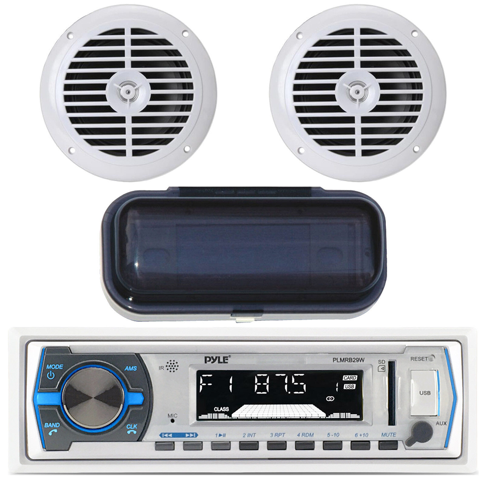Pyle PLMRB29W Outdoor AUX Input USB SD Radio, 2X 120W 6.5” White Speaker, Cover
