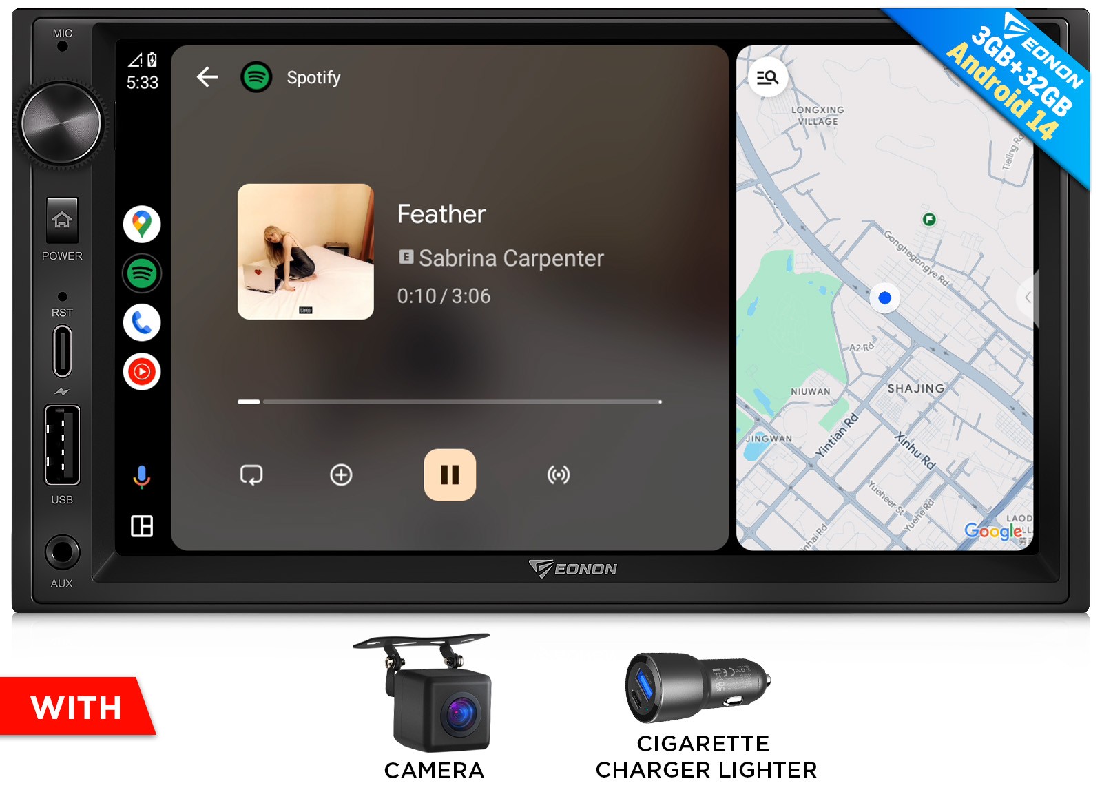 7″ GPS Navi Android 14 2Din Car Stereo Radio TouchScreen WiFi FM RDS DSP CarPlay