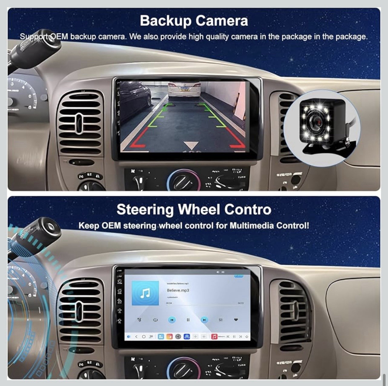 Car Stereo Radio 1999-2003 F150 QLED Touch Screen CarPlay Android Auto