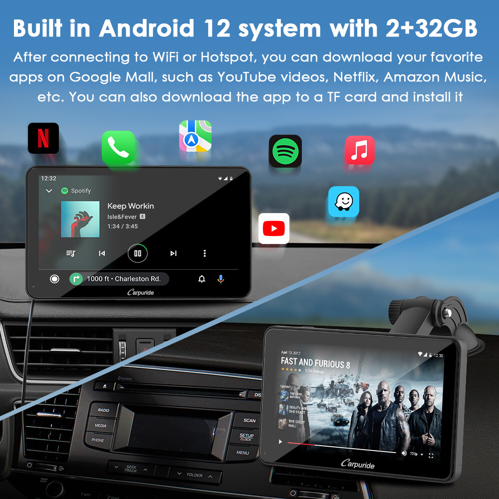 Carpuride 701Plus Dual Bluetooth Wireless Apple CarPlay GPS Android Auto Radio
