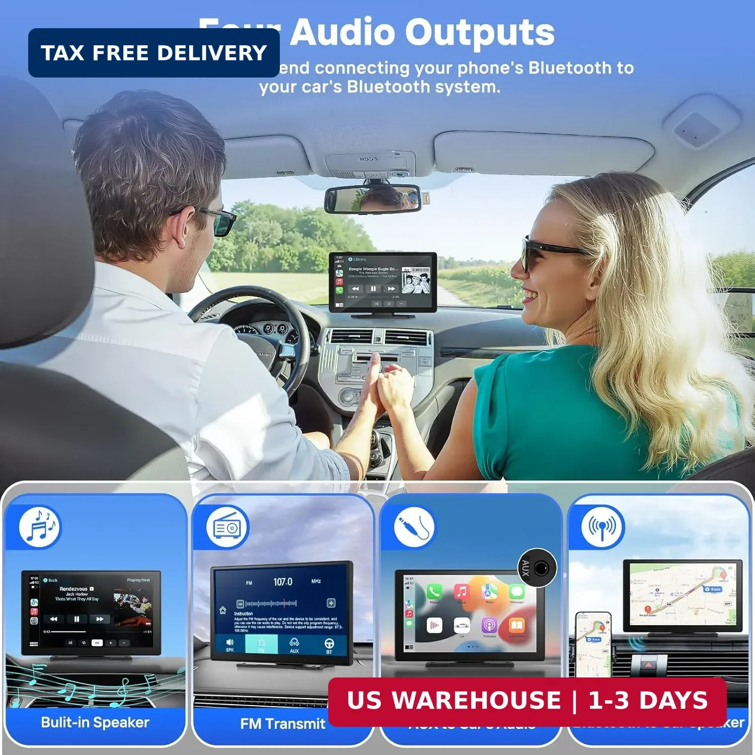 9″ Wireless Apple Carplay Screen for Car Portable Android Auto Touchscreen GPS