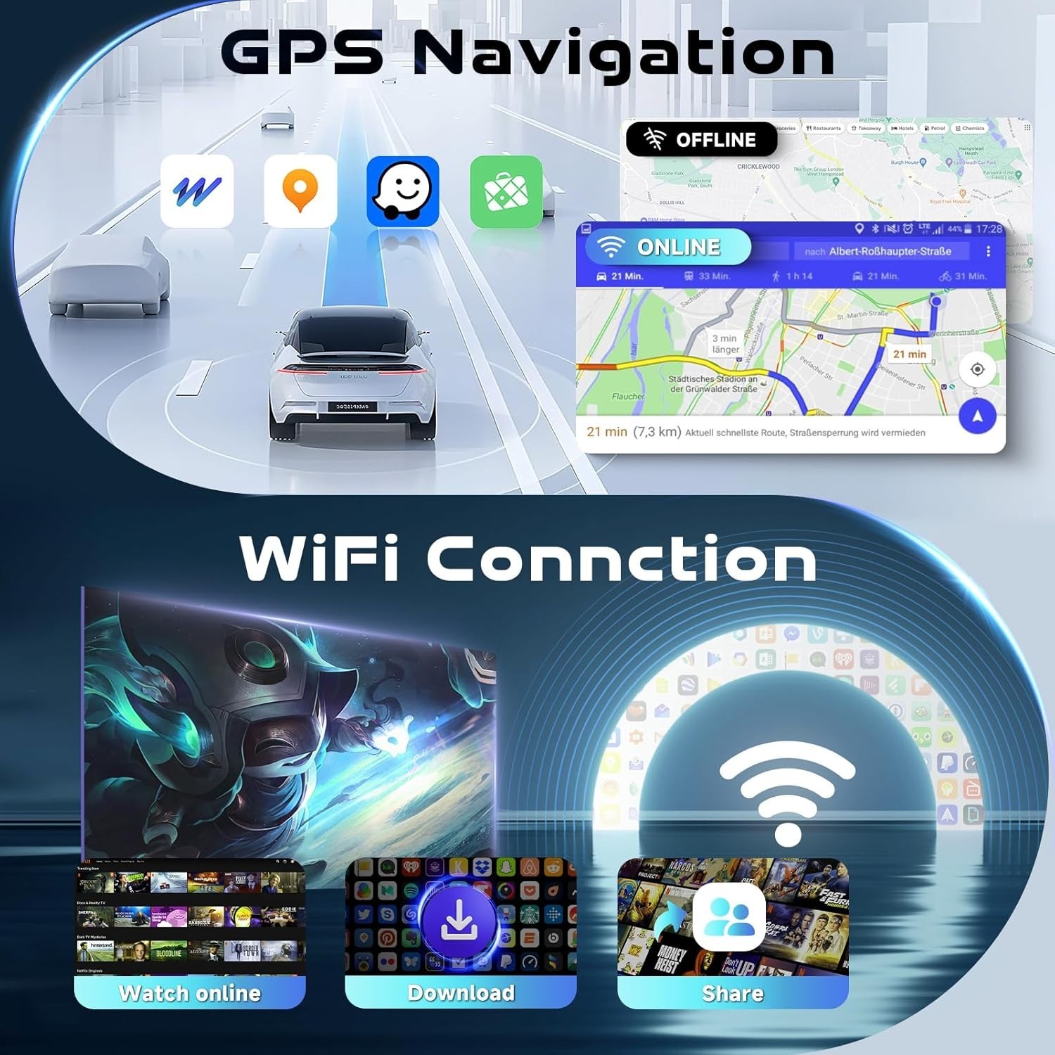 6.86″ 4+64G Android Auto Carplay Dodge RAM Jeep Wrangler Chrysler 300 1999-2007
