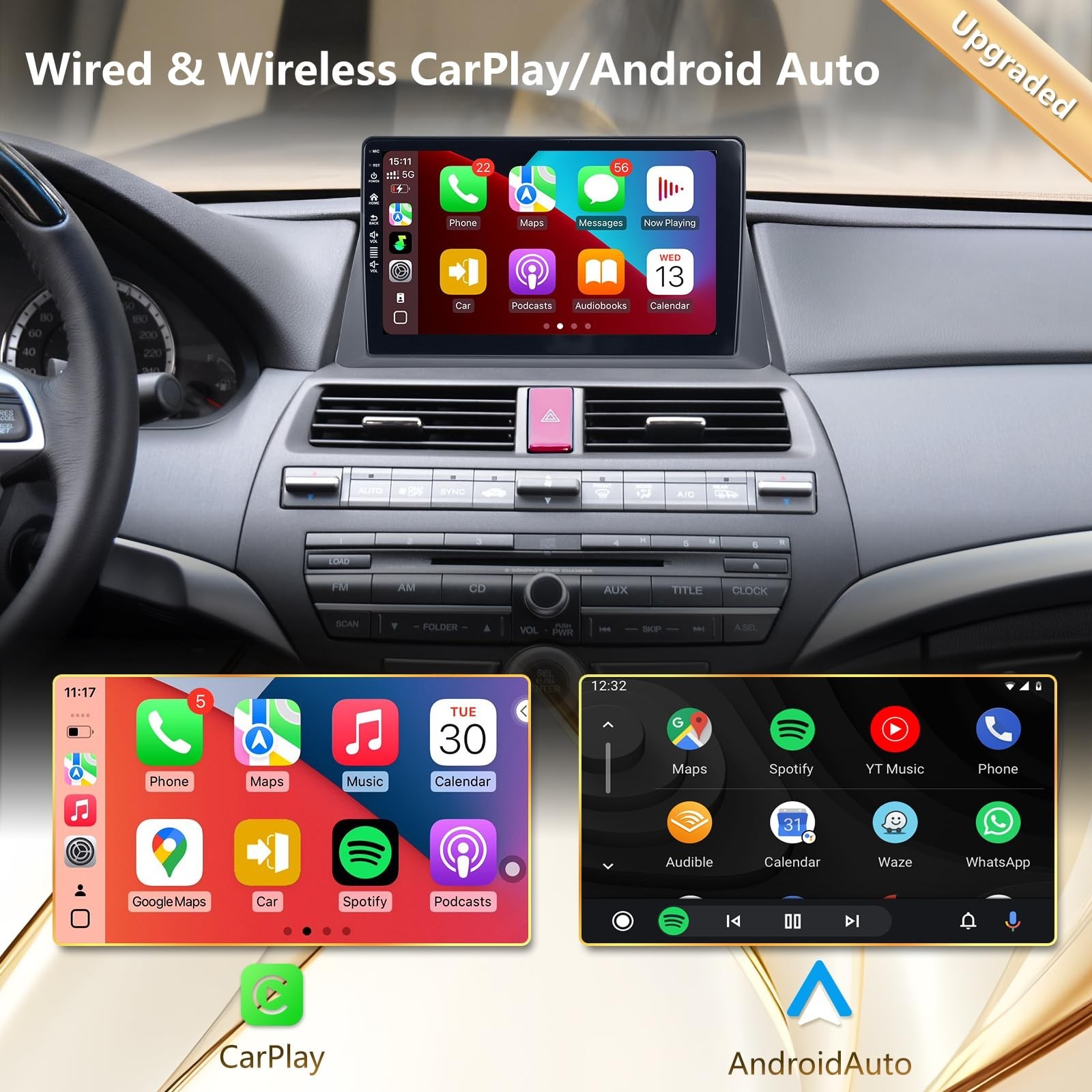 5G WiFi(6) Car Radio Accord 2008 2009 2010 2011 2012 2013 (8th Gen), Android1…