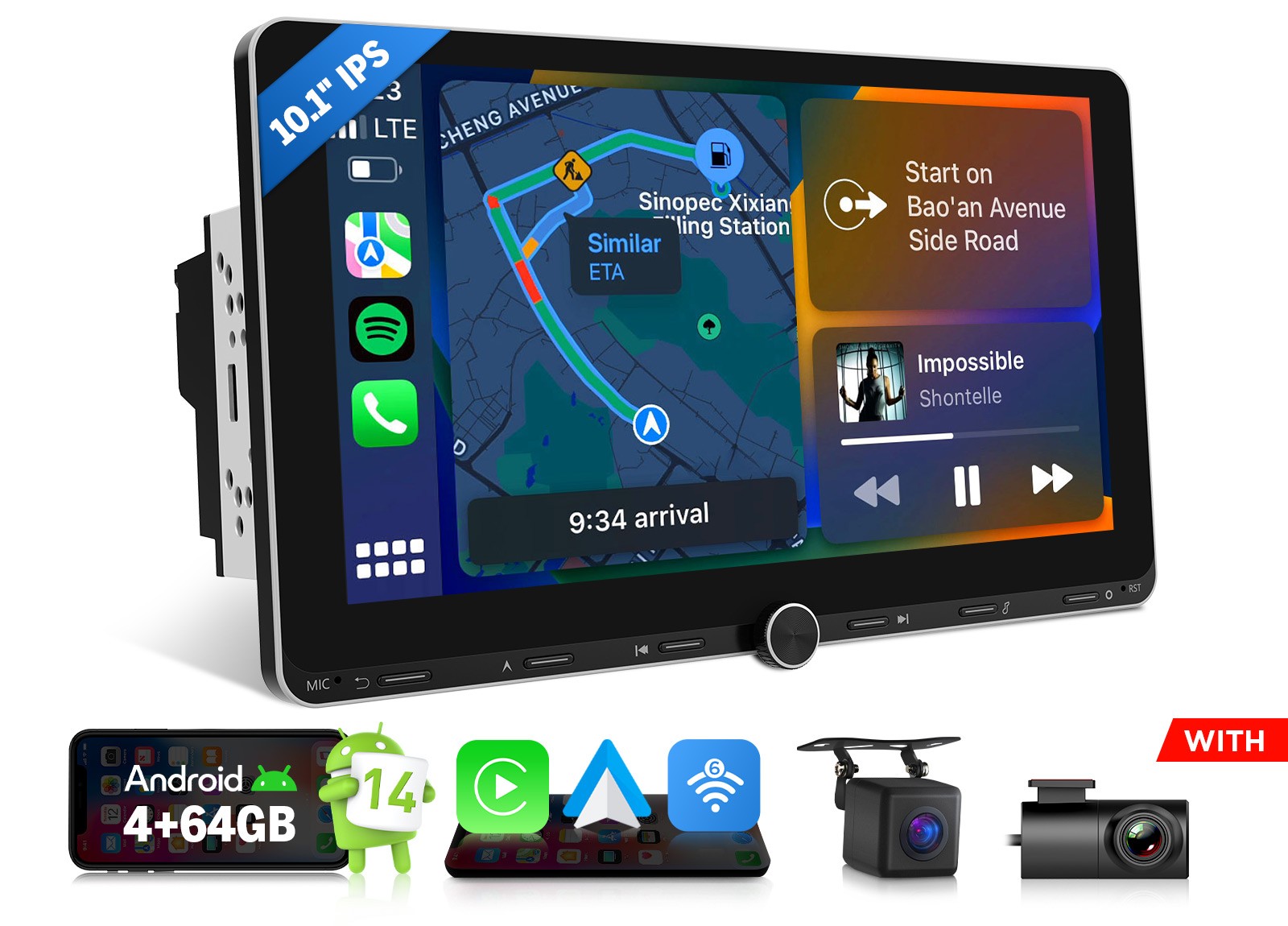 Bluetooth Android Auto 14 10.1″ IPS Double DIN Car Stereo Wireless CarPlay Radio
