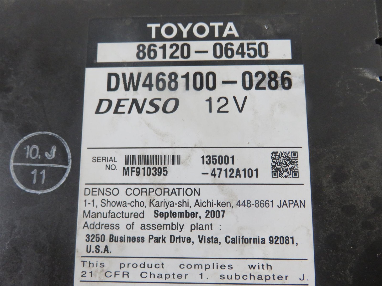 07-08 Toyota Solara 86120-06450 Navigation System GPS Radio CD Player E7009