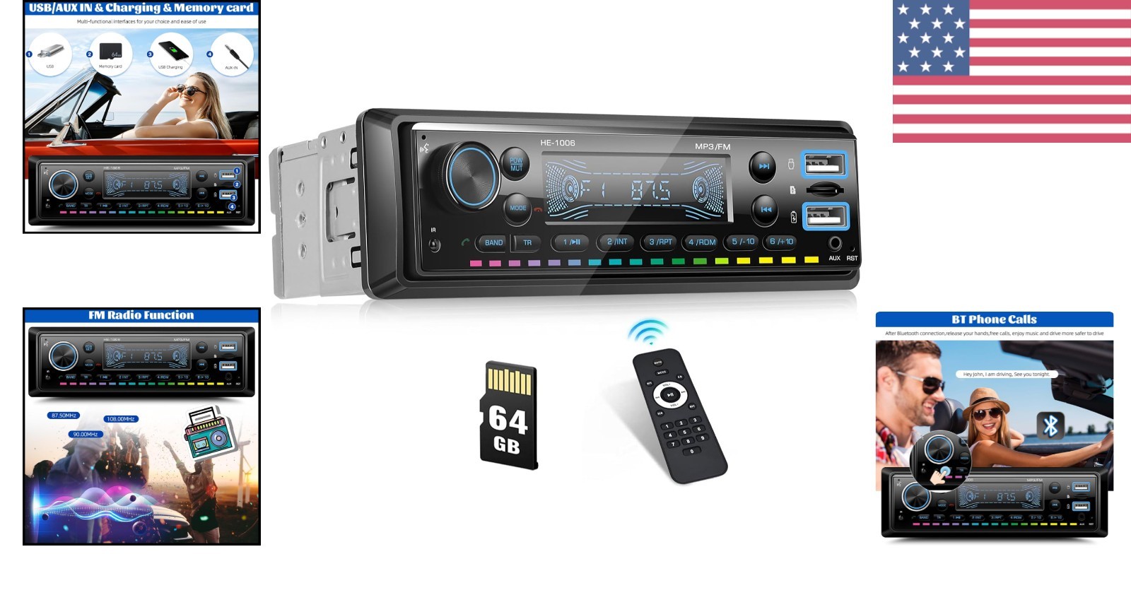 Multimedia Car Stereo with FM Radio, Quick Charge & Hands-Free Bluetooth Calling