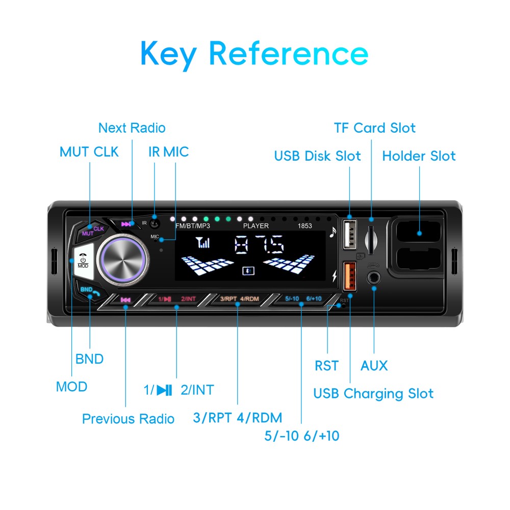Single 1DIN Car Radio Stereo Bluetooth FM USB AUX Audio In-dash w/ Phone Holder