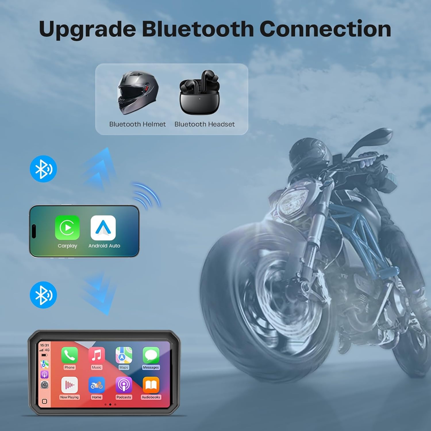 WonVon 7 Inch Wireless Motorcycle Carplay GPS Navigation System Apple Carplay