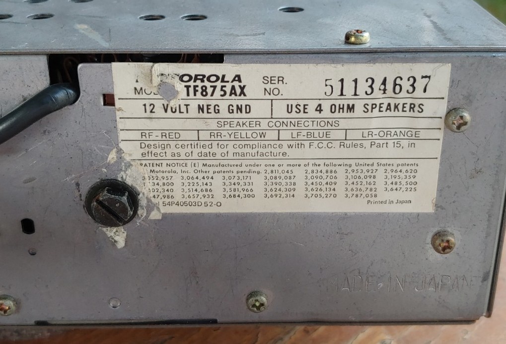 Original 1970’s MOTOROLA Model TF875AX In-Dash AM FM 8 TRACK Stereo PLAYER