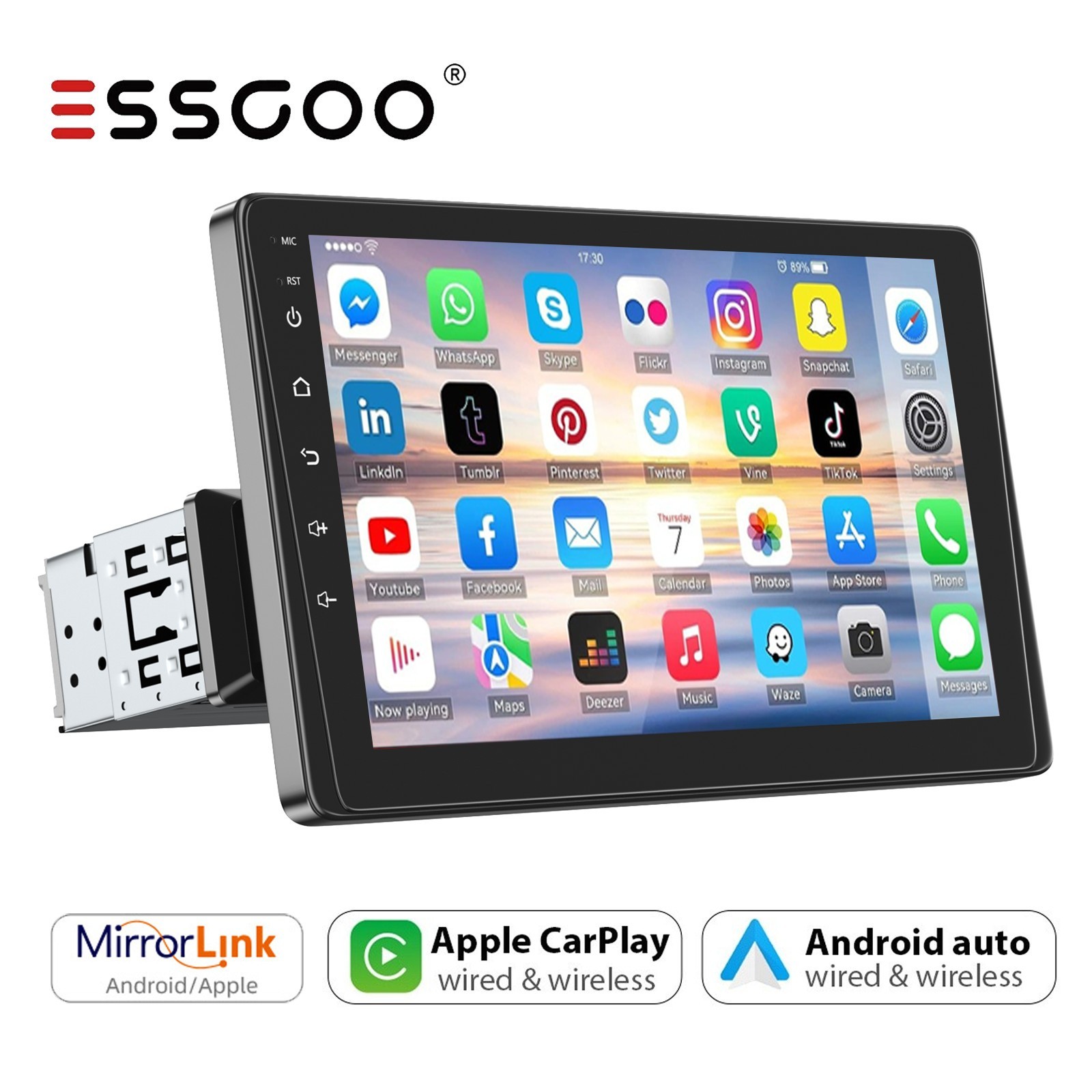 TouchScreen Single 1Din Wireless Apple CarPlay Rotatable Car Stereo Radio BT USB