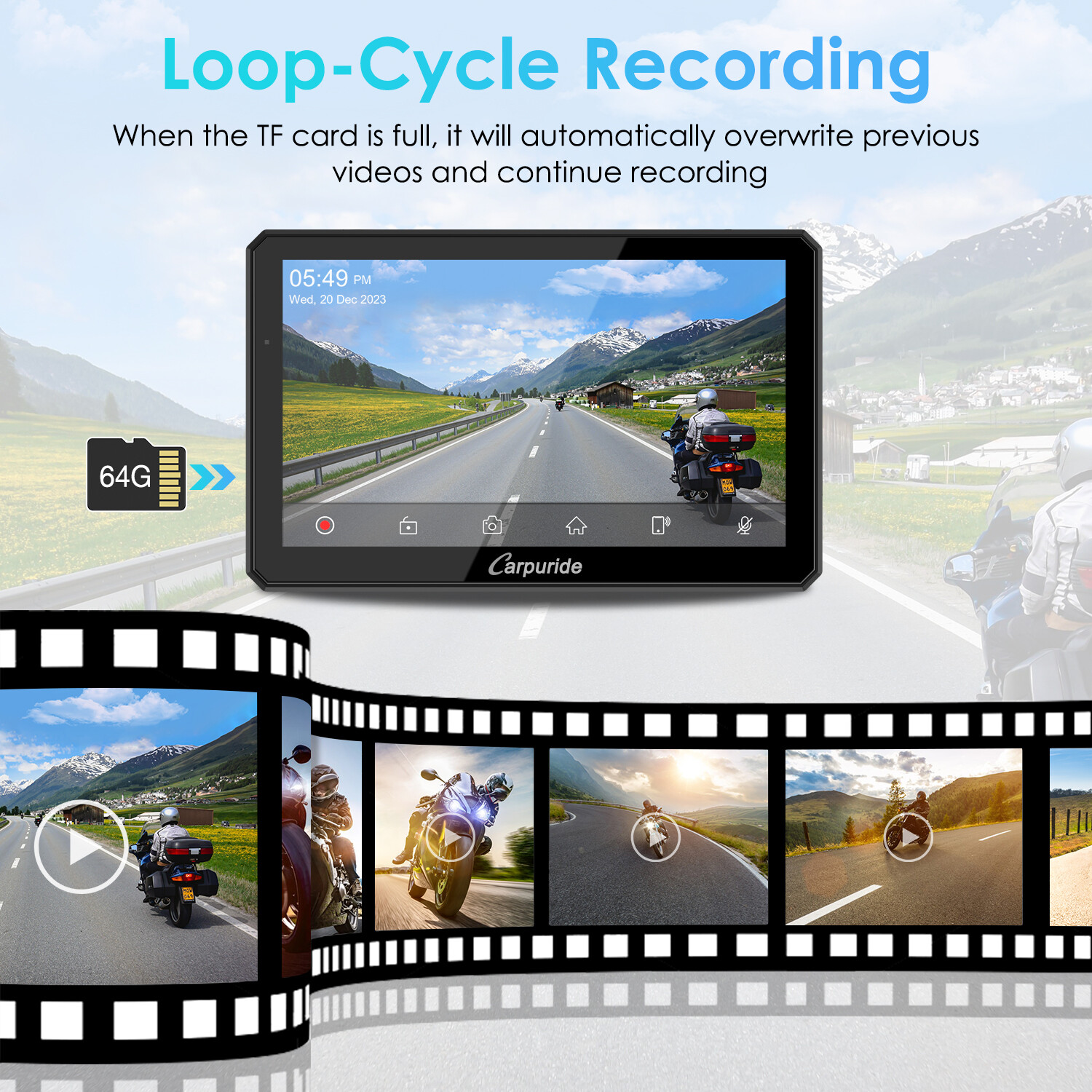 Carpuride W712D Wireless Carplay Android Auto Motorcycle Wired Controlled TPMS