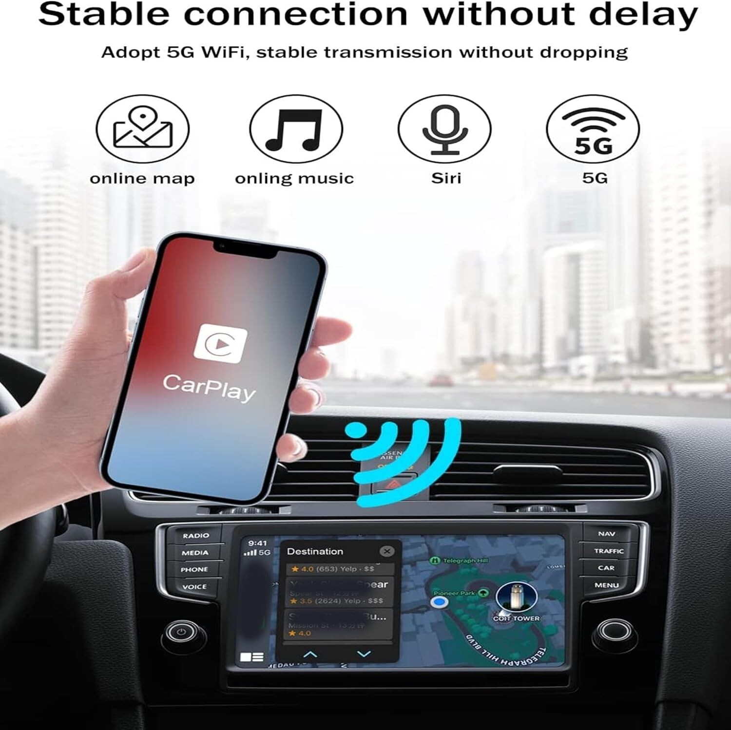 New Wireless CarPlay Adapter Compatible iPhone Dongle Plug & Play Fast Shipping