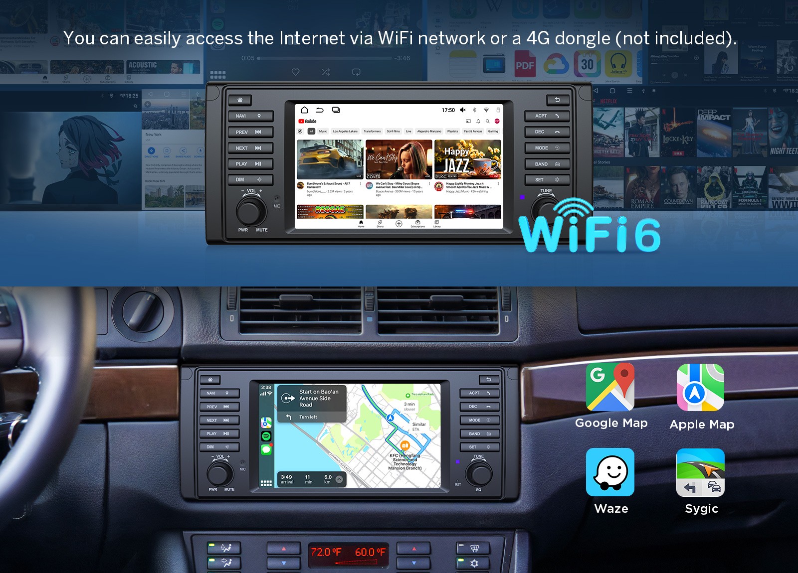 CAM+DVR+Android Auto 7″ for BMW 528i 530i E39 1995-2003 Car Stereo CarPlay 4+64G