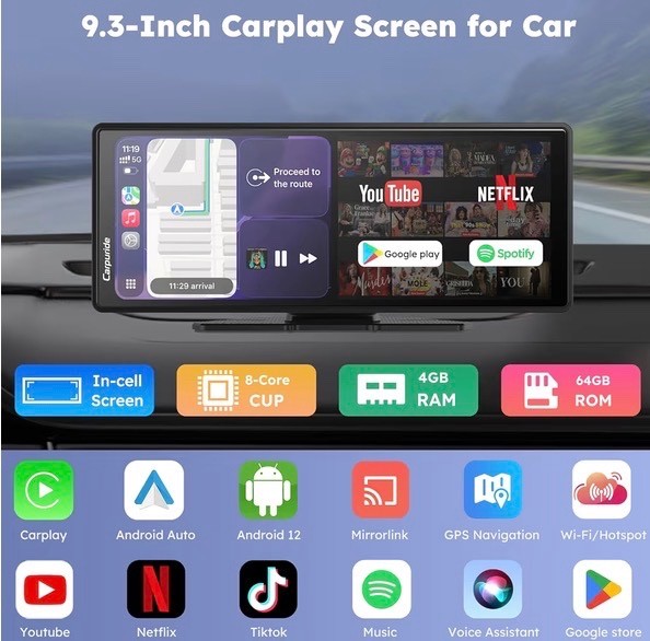 W903Plus Wireless CarPlay & Android 4+64 GB, 9.3″ HD IPS Touchscreen GPS BT