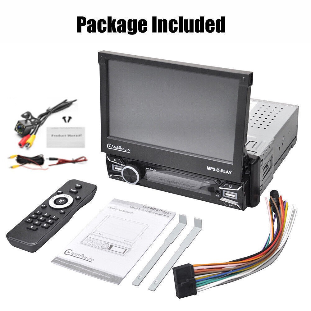 Flip Out Car Stereo Single 1DIN 7″ Carplay/Android Auto Head Unit USB FM +Camera