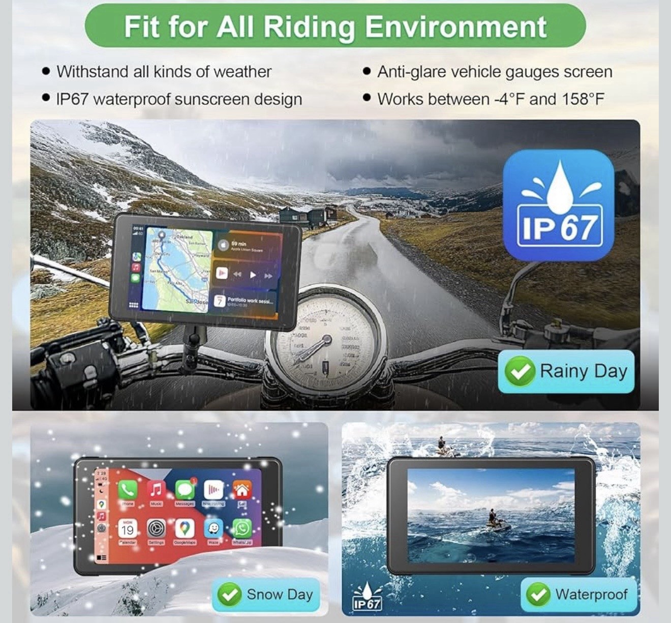 5 Inch Motorcycle CarPlay Screen, Wireless Carplay and Android 5 in NO camera