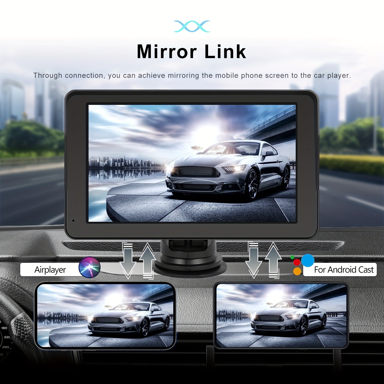 7” Portable Wireless Apple CarPlay Android Auto Touch Screen Car Radio Stereo.