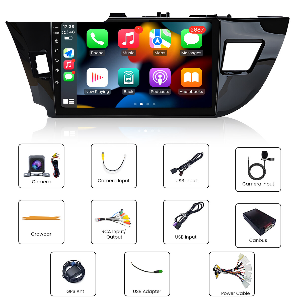 4+64G Car Stereo for Toyota Corolla 2014-17 Radio Carplay Android Auto 1280*800