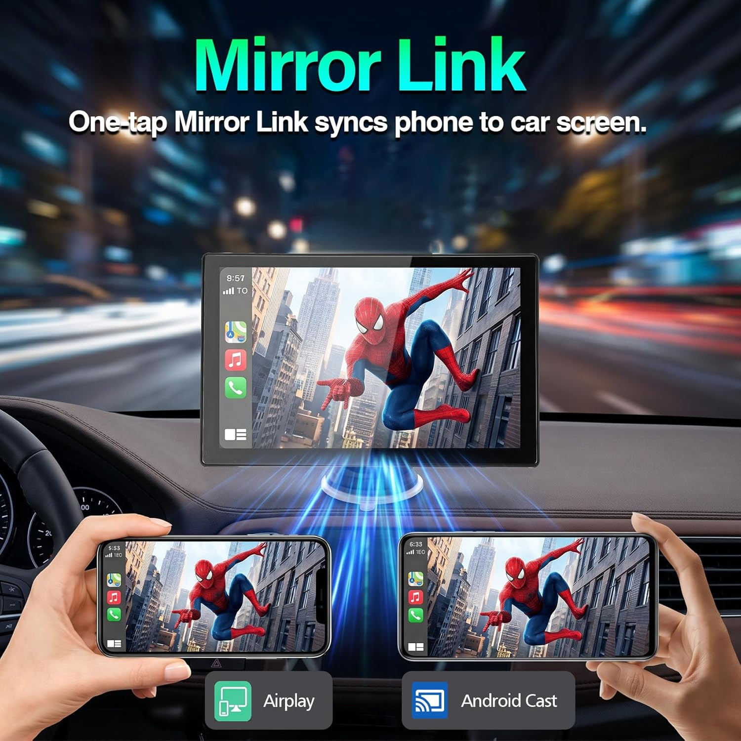 9″ Wireless Apple Carplay Screen for Car, Portable Apple Carplay & Android Auto