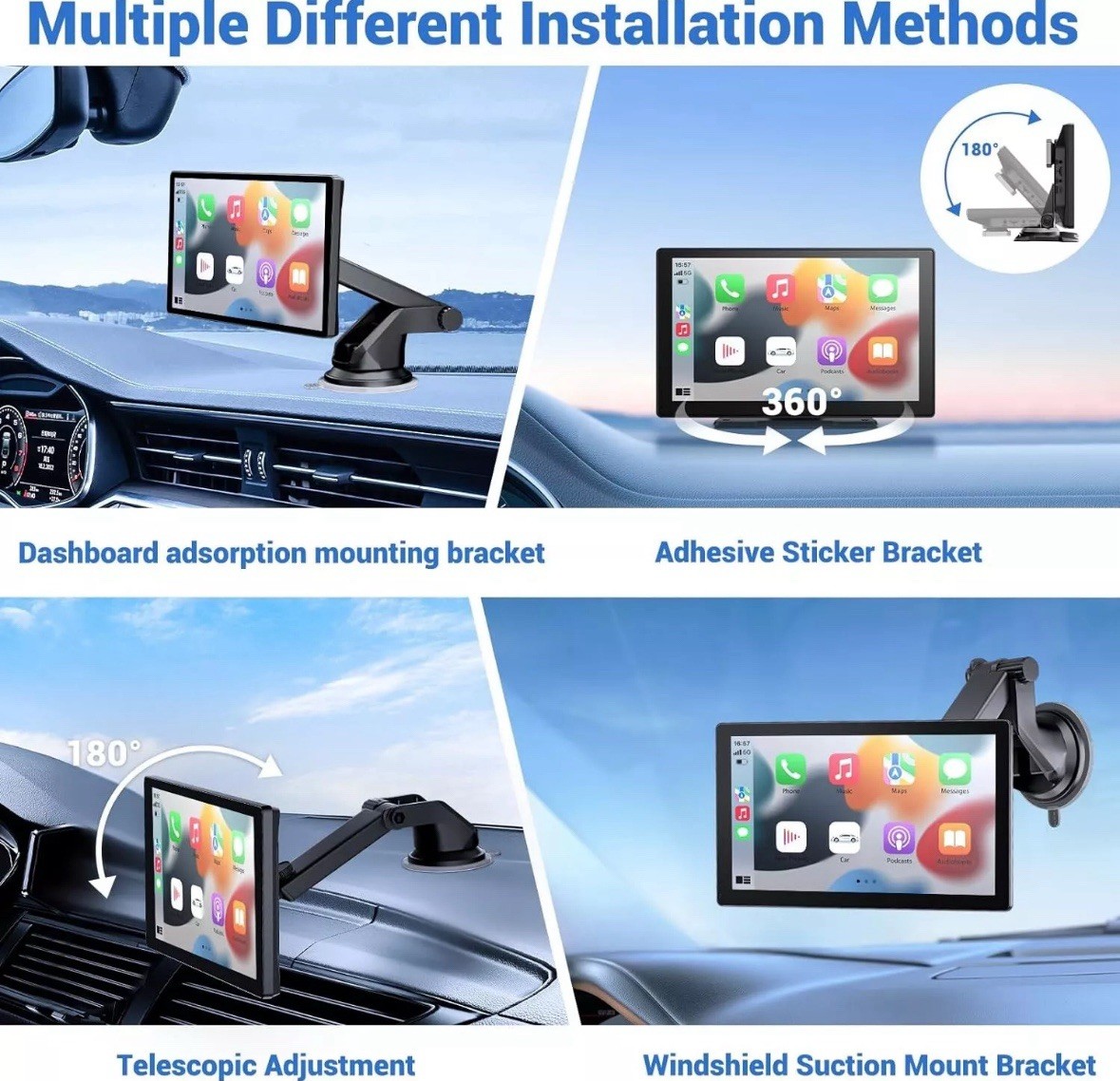 Wireless Carplay Touchscreen 4K Dash Cam, 9″ Portable Apple Carplay Android Auto