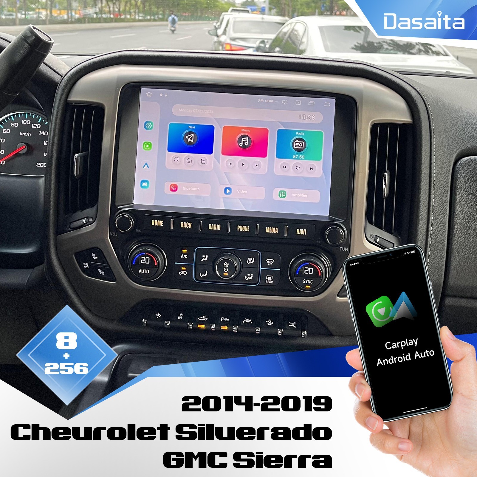 Dasaita Car Stereo for Chevrolet Silverado GMC Sierra 2014-2019 GPS Navi BT WiFi