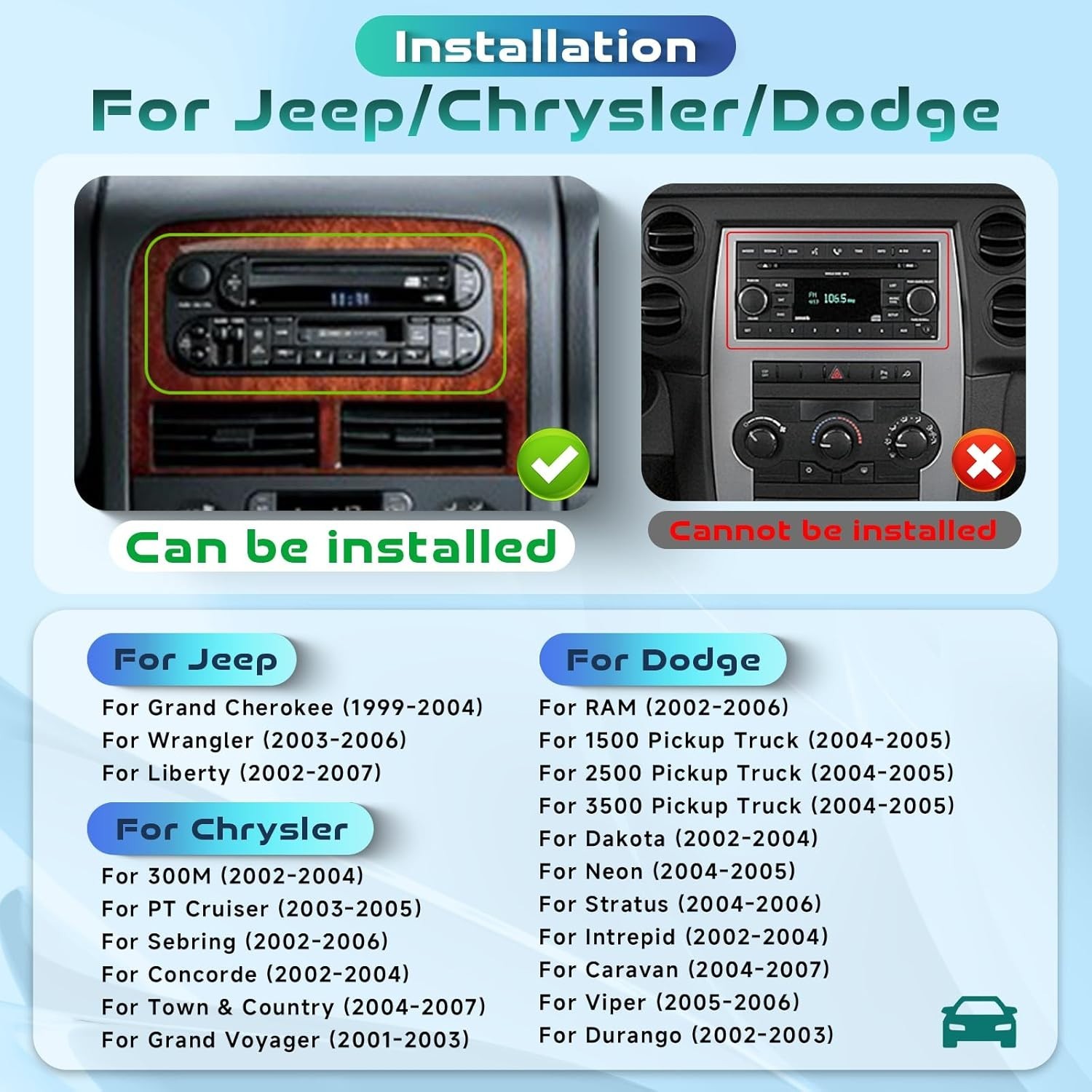 6.86″ 4+64G Android Auto Carplay Dodge RAM Jeep Wrangler Chrysler 300 1999-2007