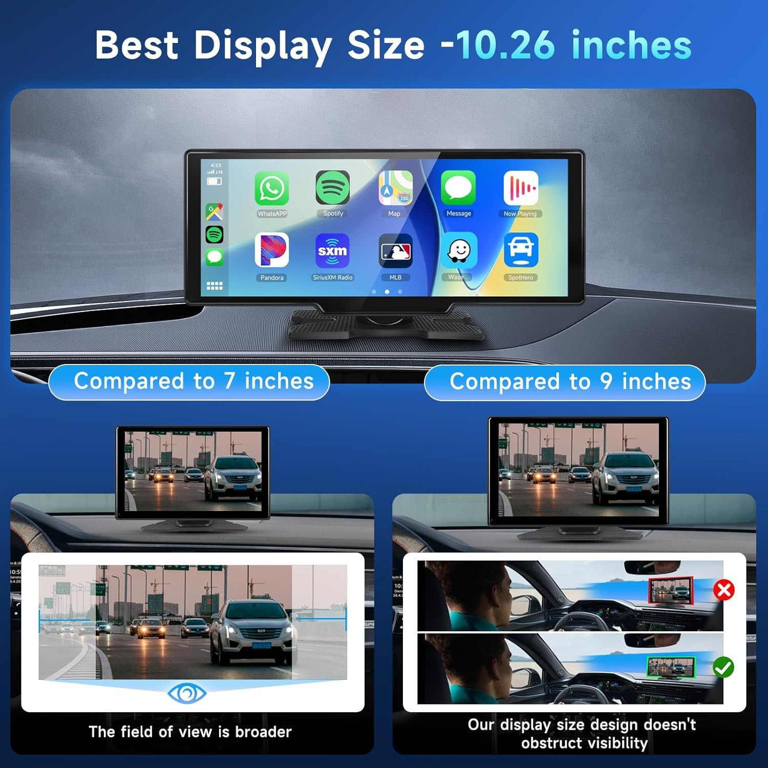 10.26″ Wireless Carplay Stereo with 1080P Backup Camera & Bluetooth Navigation