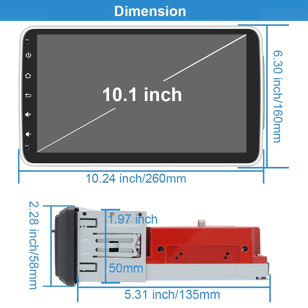 Wireless Apple CarPlay Android Auto 10.1″ Single 1 DIN Car Stereo Head Unit AUX