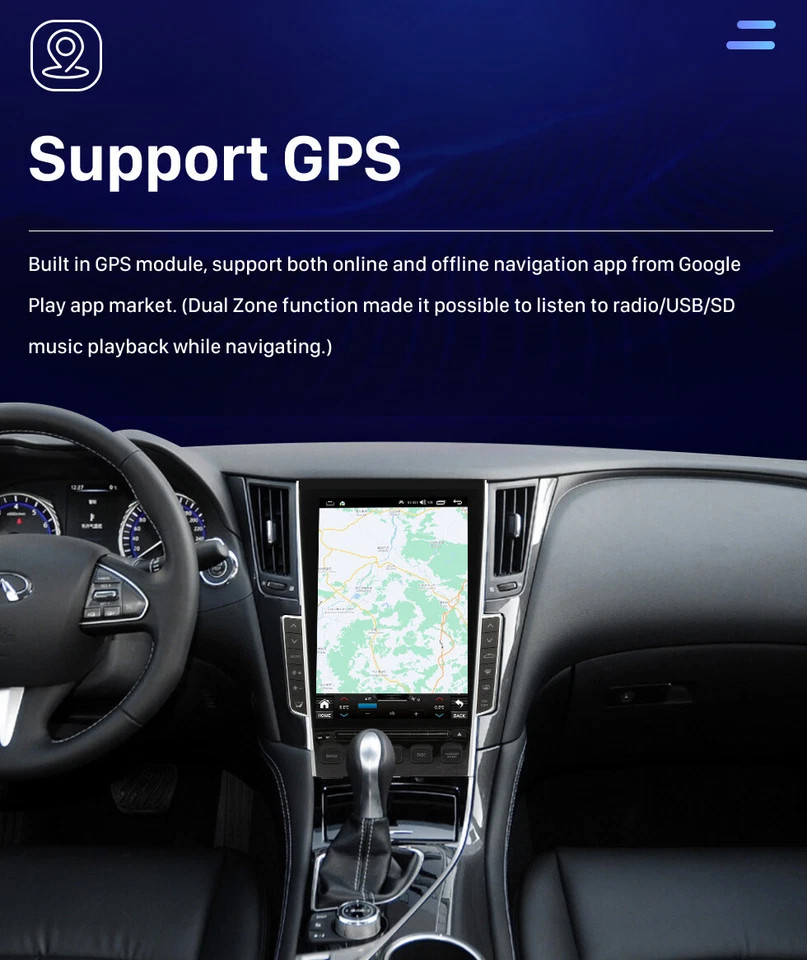Tesla Style Car Radio GPS Navigation CarPlay For Infiniti Q50 Q60 2013-2023 32GB