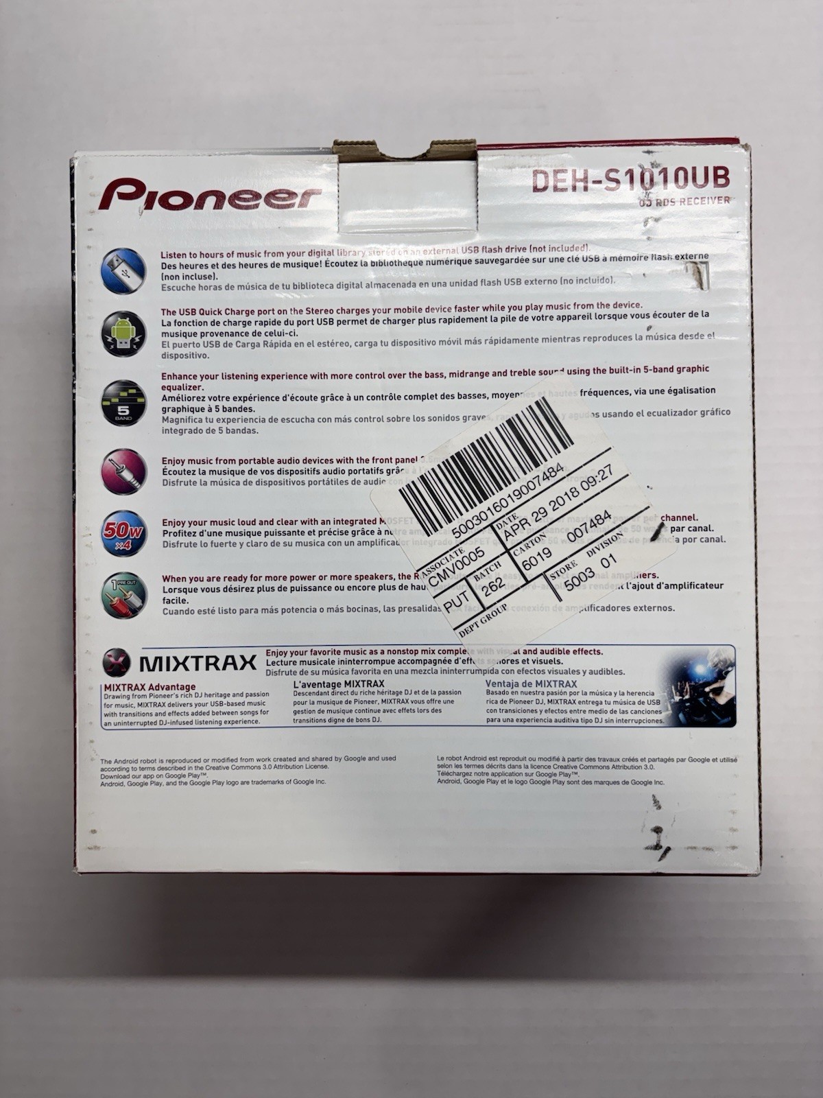 New in box Pioneer DEH-S1010UB Autoradio CD RDS Smartphone Compatible Car Receiv
