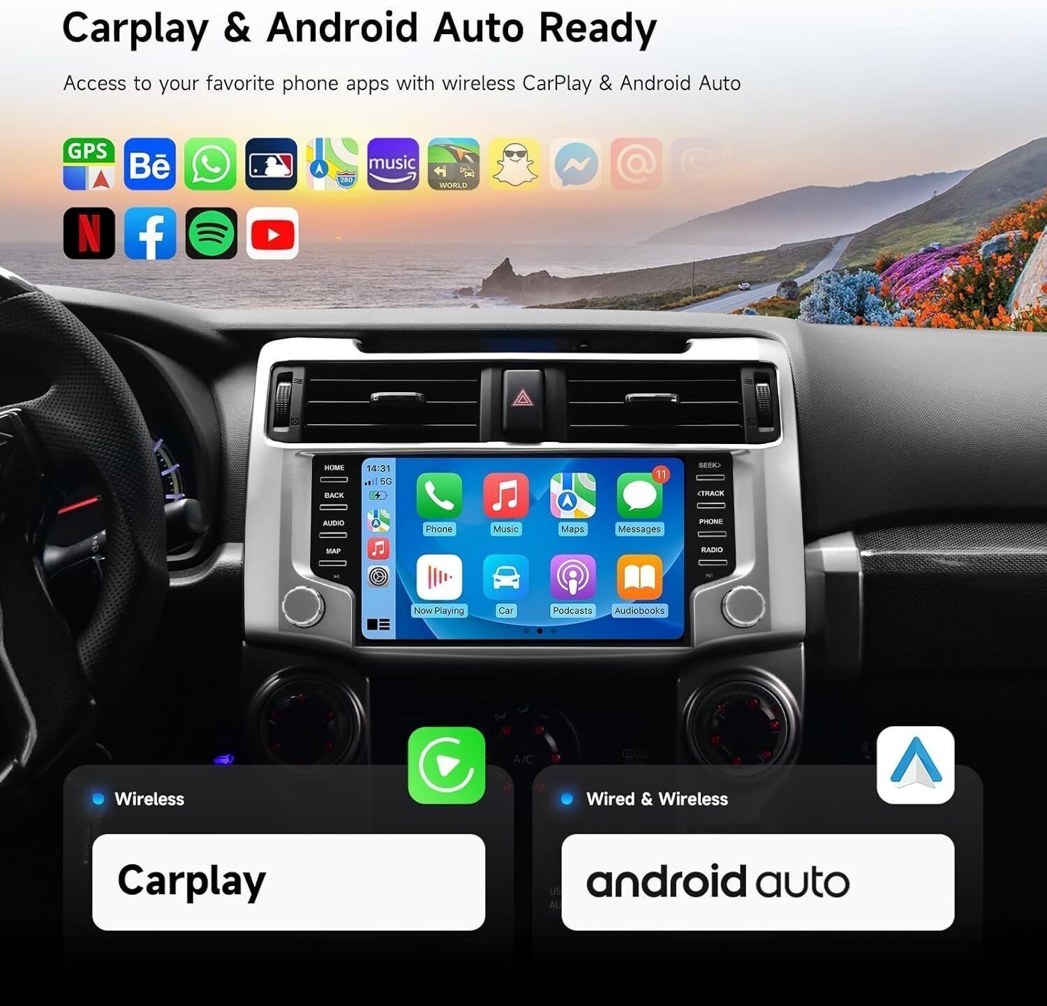 USED Car Radio Wireless Android CarPlay GPS Screen For Toyota 4Runner 2010-2021