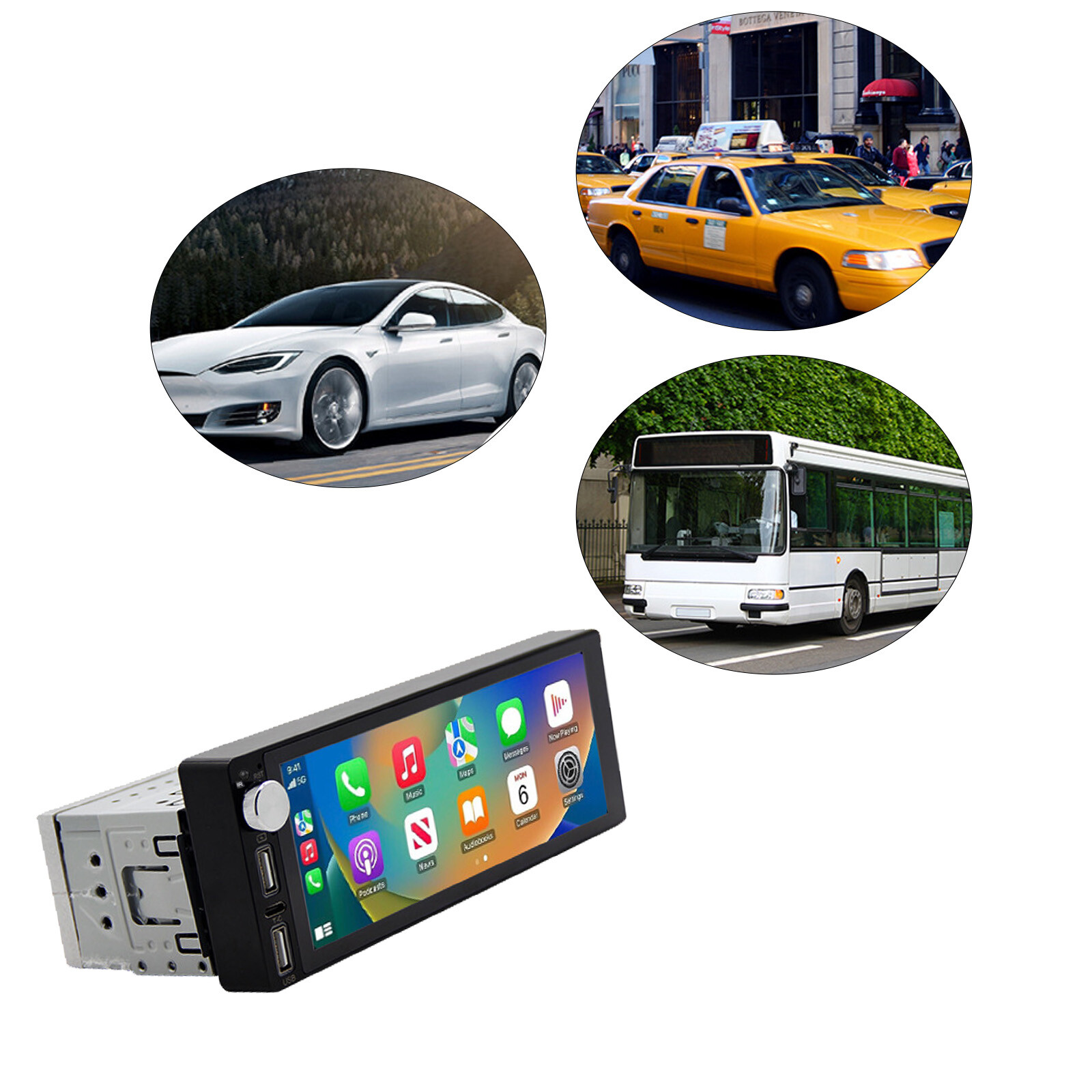Single Din Car Stereo Wireless Apple CarPlay 6.9″touchscreen Radio Bluetooth USB