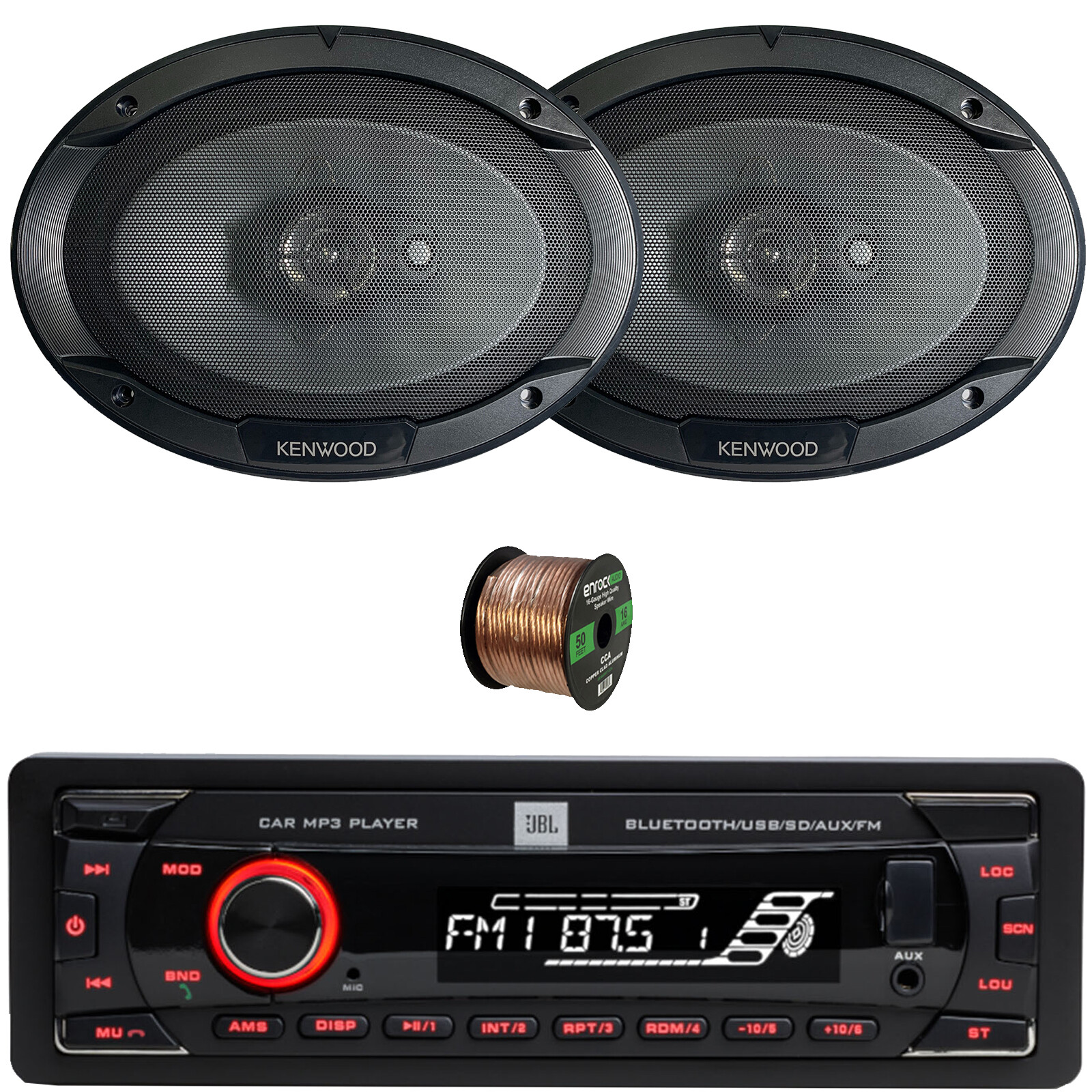 JBL Celebrity100 1-DIN Bluetooth Radio, 6×9″ 3-Way Flush-Mount Speakers (Pair)