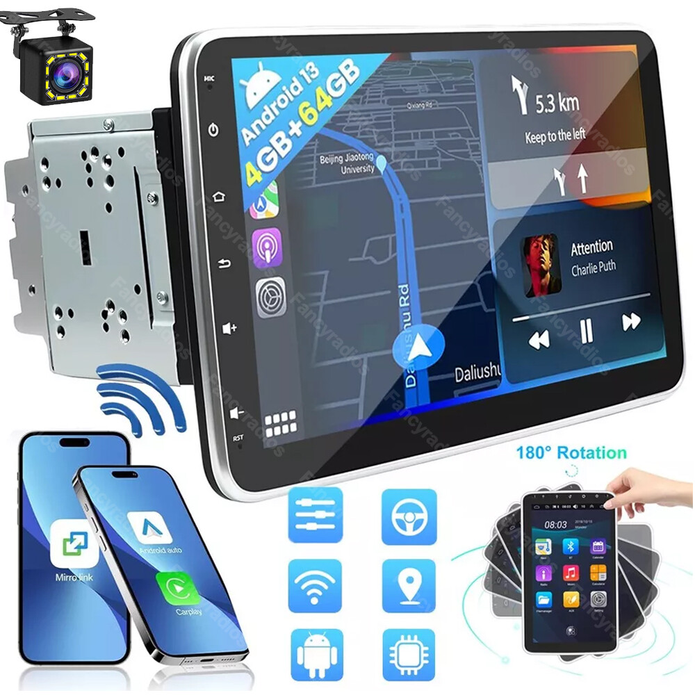 2 DIN Android 13 Apple CarPlay GPS WiFi Car Stereo 10.1” Rotatable Screen Radio