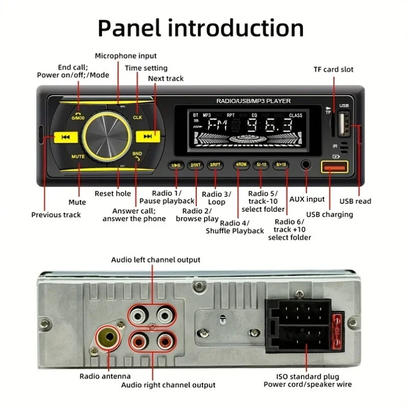 Car Stereo Single 1 DIN Radio Mp3 Player Bluetooth FM AUX IN USB TF SD Head Unit