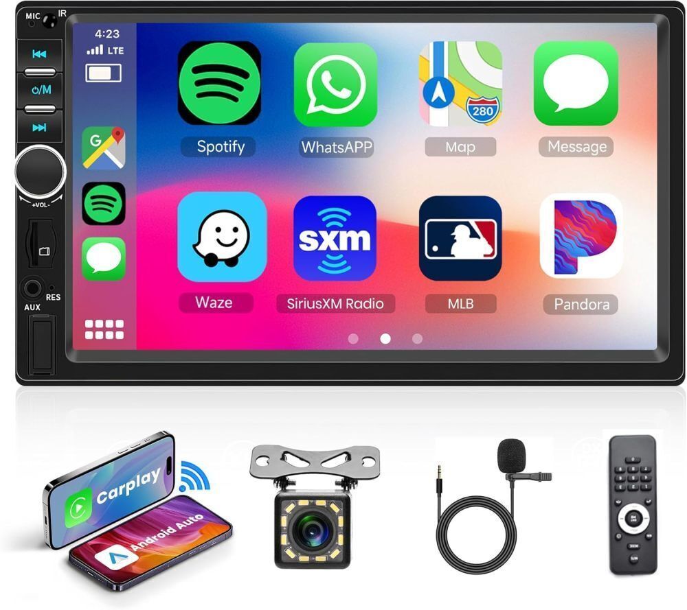 7″ Double 2DIN Carplay Car Radio Android Auto Bluetooth USB FM Mirror Link +Cam