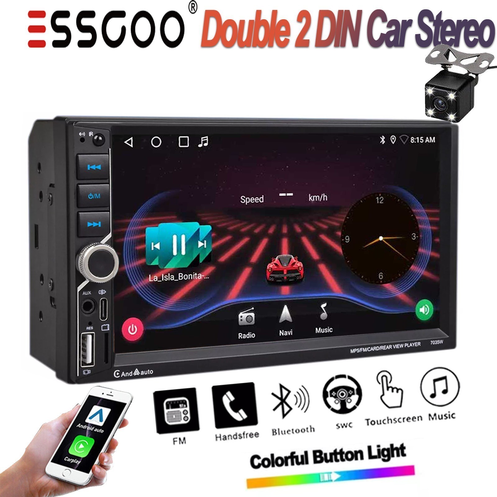 Double 2DIN Car Stereo MP5 Radio 7-Inch HD Touch Screen Bluetooth Head Unit +CAM