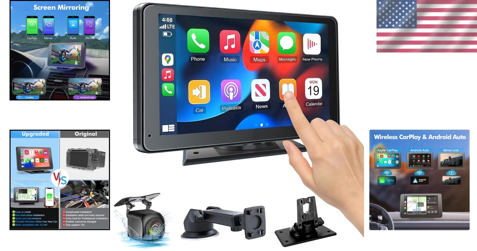 7″ Portable Carplay and Android Auto with Wireless Connectivity & Voice Control