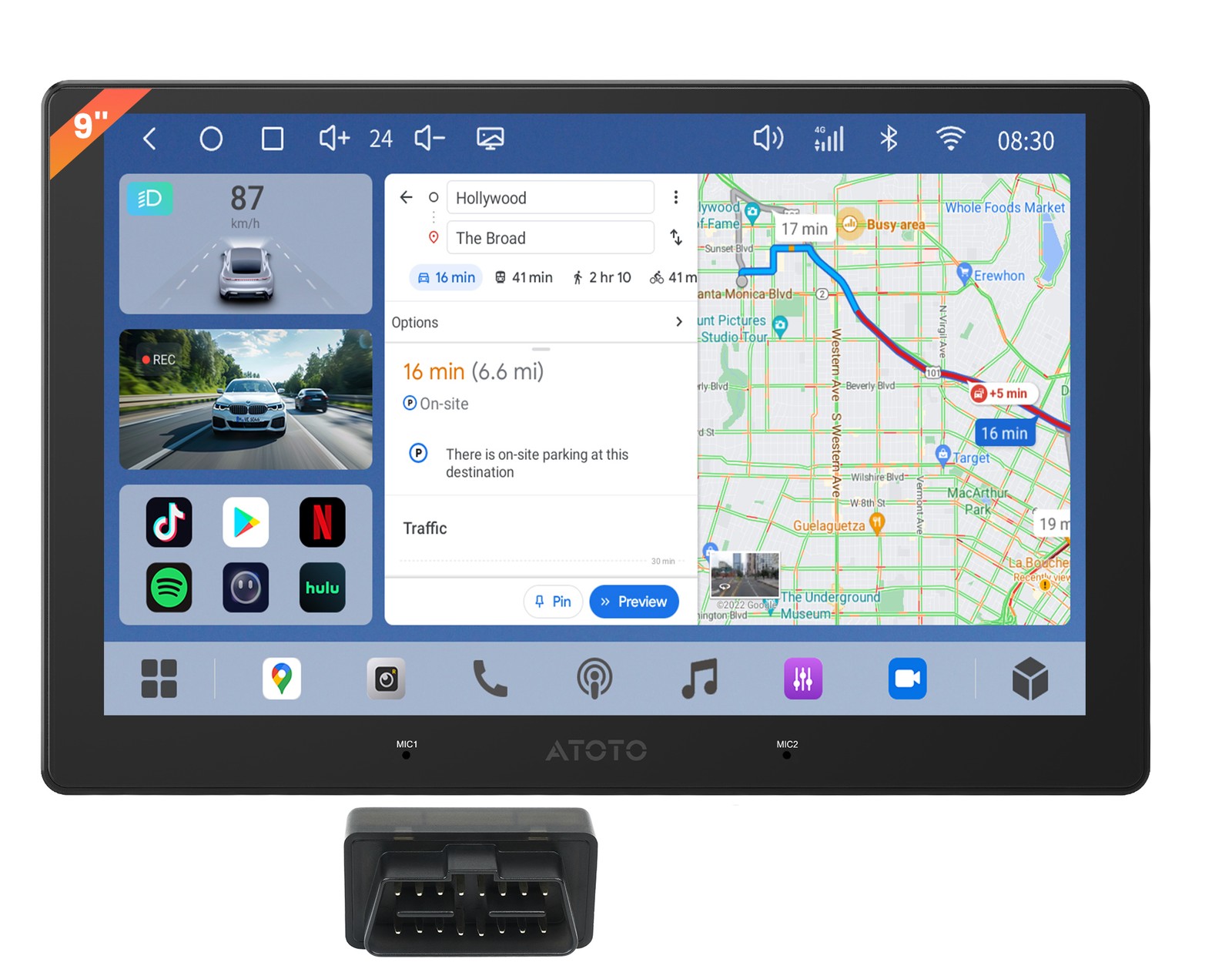 ATOTO 9″ Android Car Stereo Carplay 2DIN QLED W/ OBDII Diag Scanner AI Insight