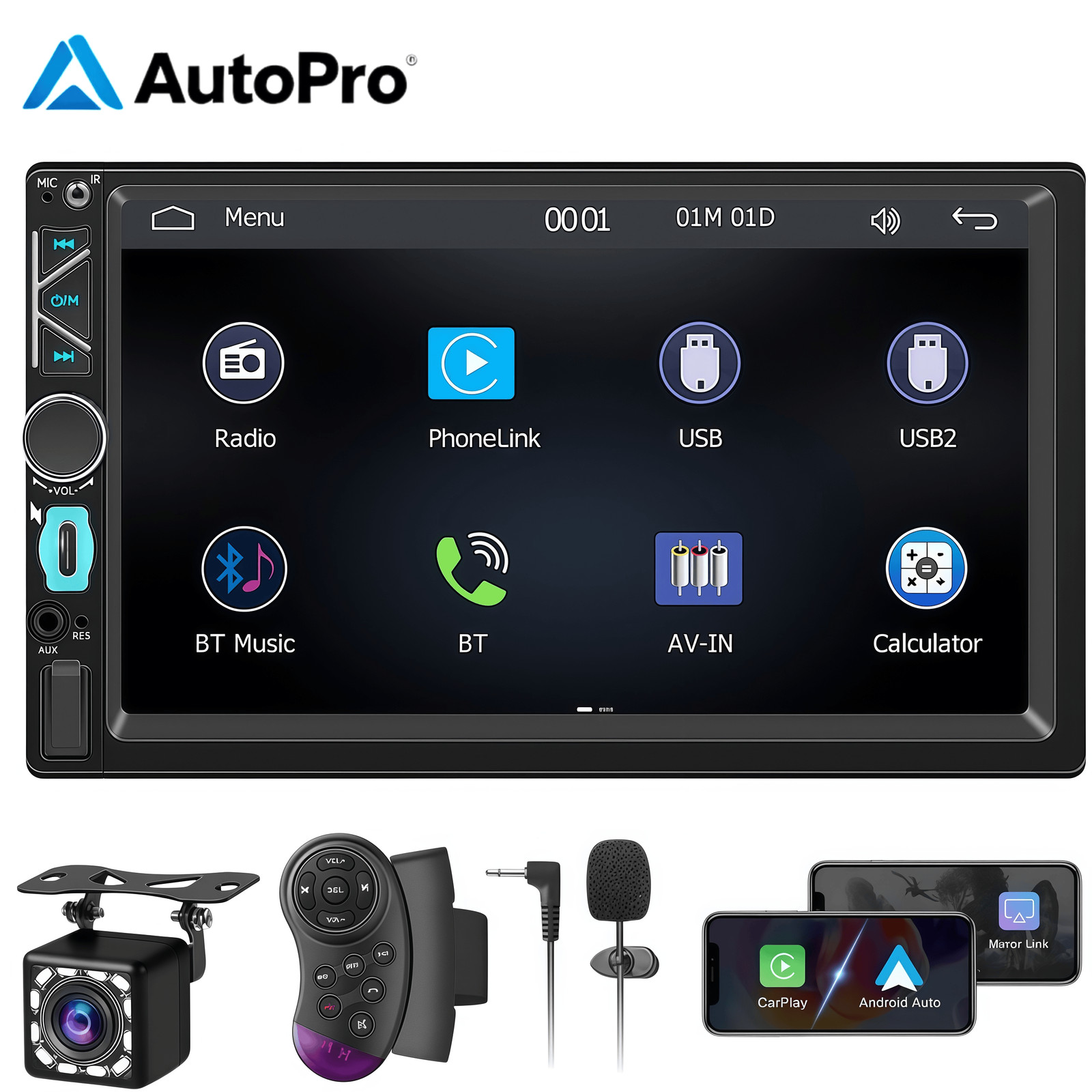 Double DIN 7″ Multimedia Android Auto Carplay Car Stereo Radio GPS Navi HeadUnit